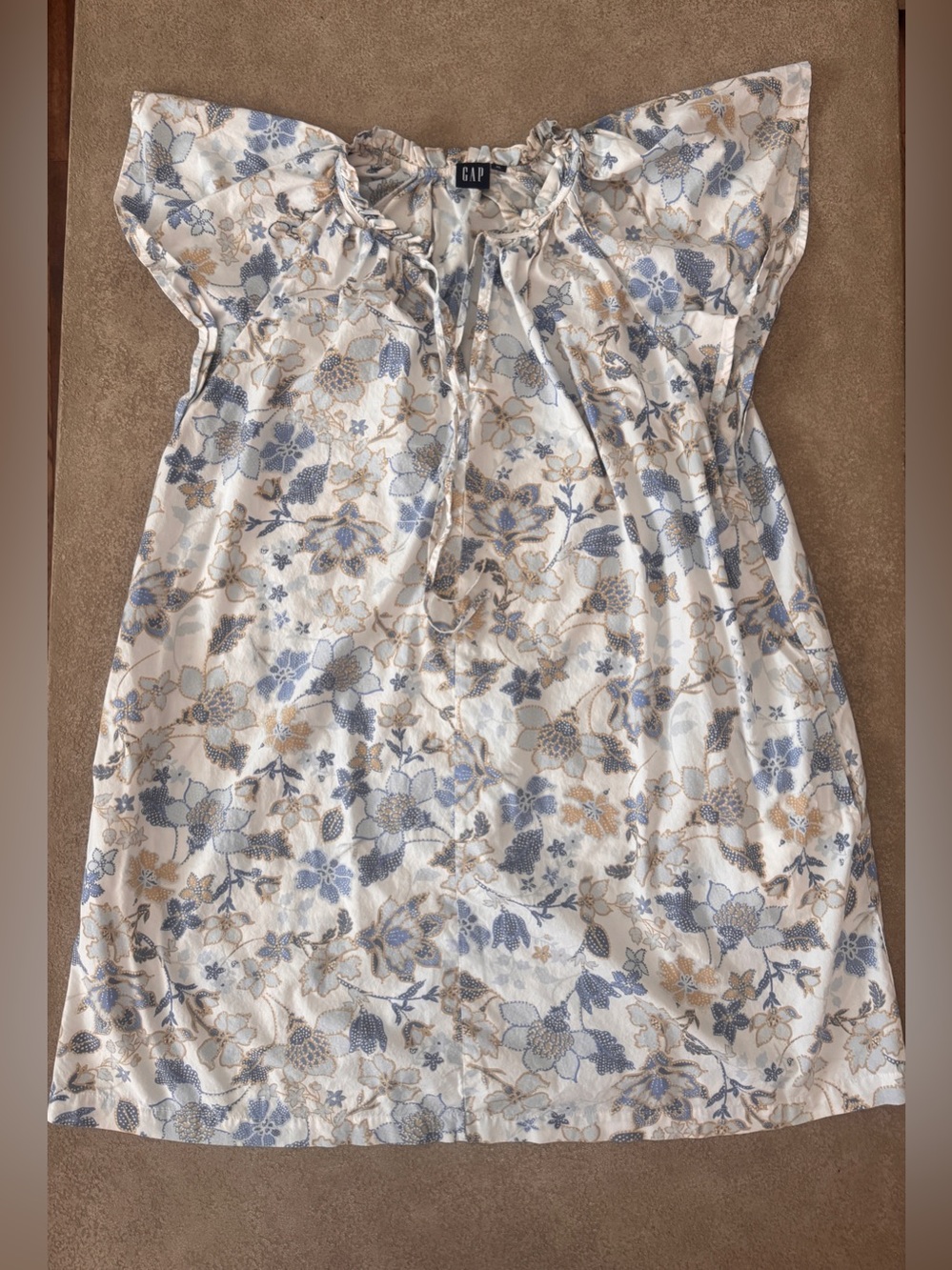 GAP XL Blue Floral Flutter Sleeve Dress w/ Pockets Cottagecore - Picture 1 of 8